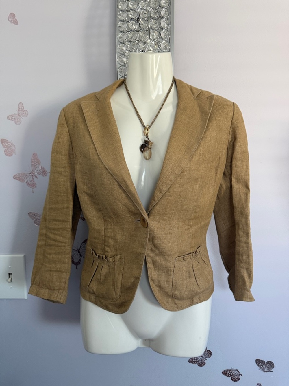 Women’s Light Brown Linen Blend Single-Button Blazer by Max Studio